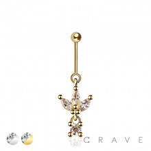 316L SURGICAL STEEL TRIPLE CZ MARQUISE BEZEL DANGLE VERTICAL HELIX STUD/TRAGUS